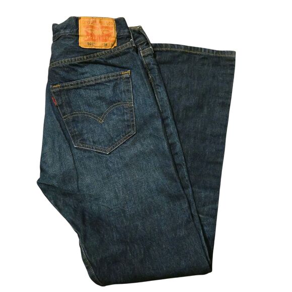 Levi's 501 Button Fly 36/34 Blue Jeans Comfy Cowboy Grunge Wardrobe Staple - Picture 1 of 9